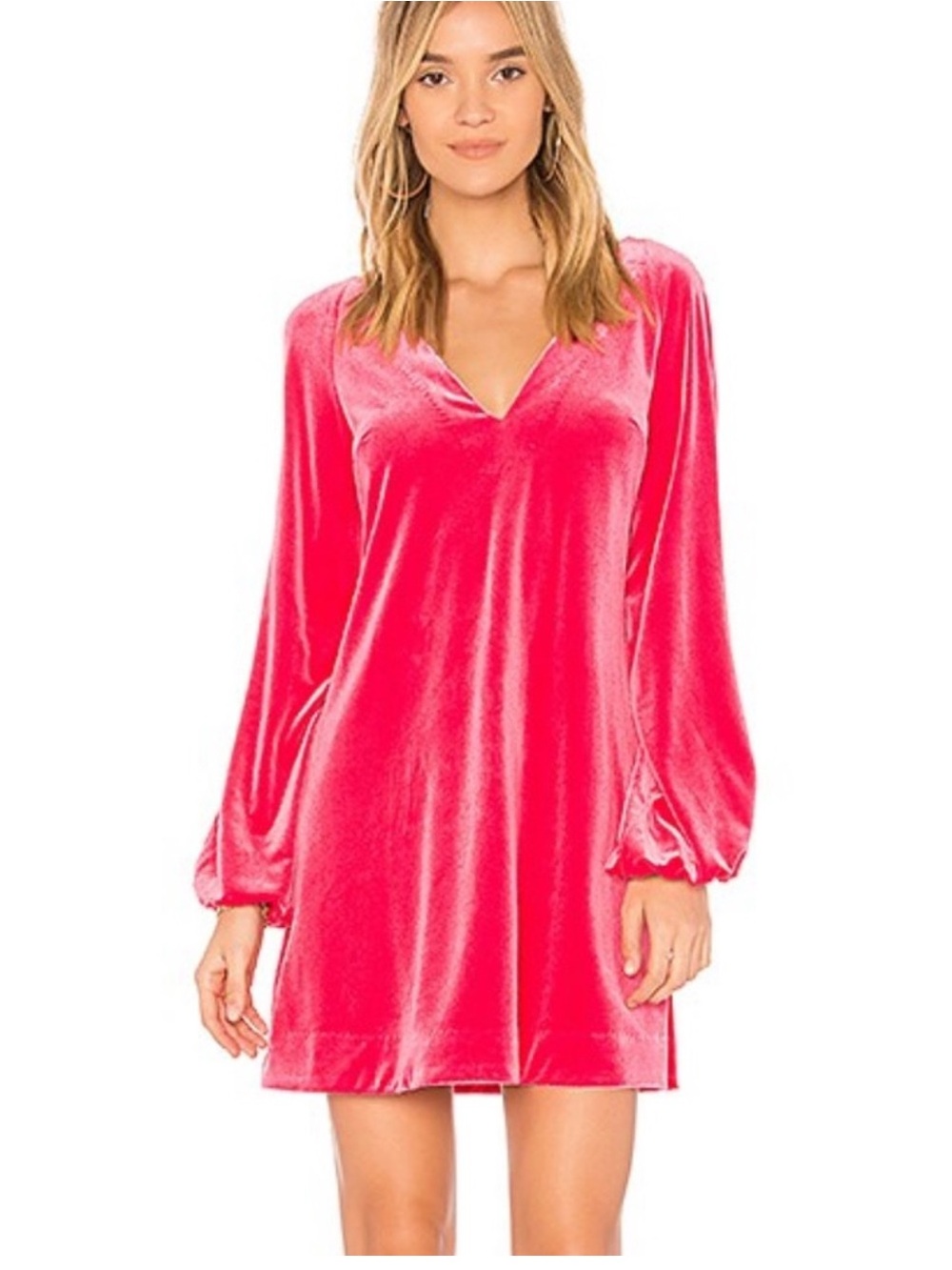 Free People Misha Mini Dress Long Sleeve Pink Velvet Tie Back Women's
